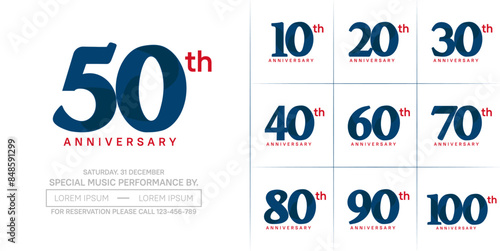 anniversary logotype set vector, blue color for special day celebration
