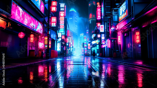 The Perfect for Urban-Themed Events, Futuristic Advertising, and Modern Marketing Campaigns of Dynamic Neon Night Cityscape, high-quality photograph captures the dazzling array of neon lights photo