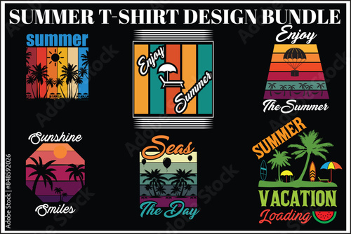 Summer T-shirt Design Bundle. Summer Beautiful T-shirt Design.