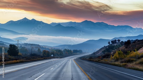 Early morning highway and beautiful mountains