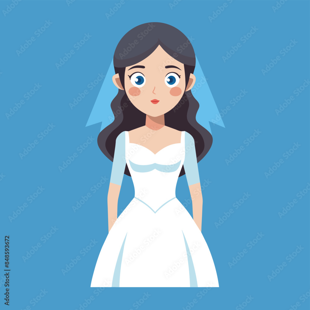 Minimal Hand-Drawn 2D Vector Illustration of Cute Bride in White Wedding Gown Minimal Hand-Drawn 2D Vector Illustration of Cute Bride in White Wedding Gown