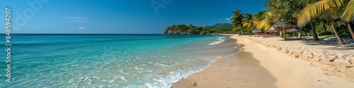 An illustration of a beautiful beach with clear blue water. 