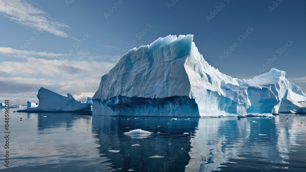 Mighty icebergs reflected in the ocean Showcasing the beautiful surroundings. Background images Mighty icebergs reflected in the ocean Showcasing the beautiful surroundings. Background images
