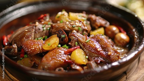 Braised duck with water chestnuts A delightful home cooked meal photo