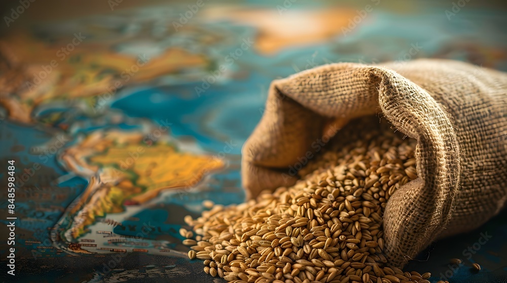 Hessian sack of wheat and globe Hessian sack of wheat and globe