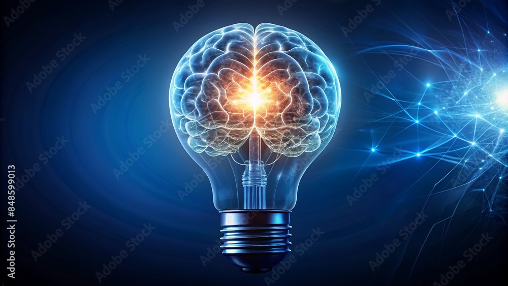 Light Bulb With Brain. Concept Of Idea, Innovation, Creativity, Thinking, Intelligence, And Inspiration. Light Bulb With Brain. Concept Of Idea, Innovation, Creativity, Thinking, Intelligence, And Inspiration.