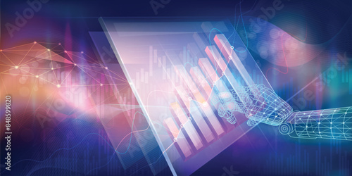 Analysis of financial growth and stock market data, stock charts and investment concepts.