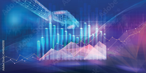 Infographics with the concept of the interaction of AI with the global market