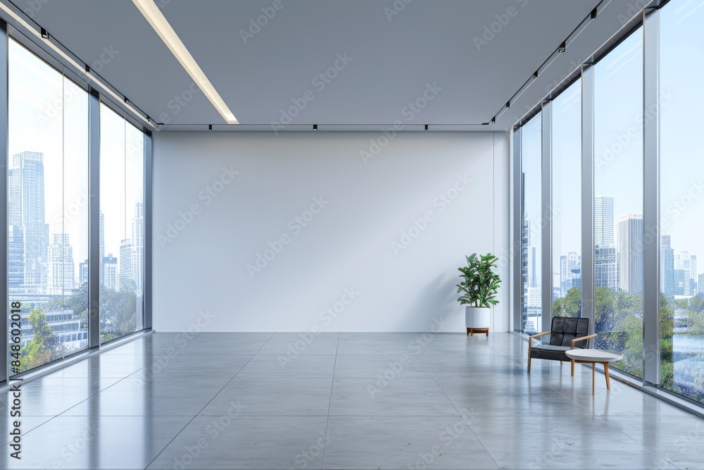 Mockup of blank wall with poster in office room created with Generative AI Mockup of blank wall with poster in office room created with Generative AI