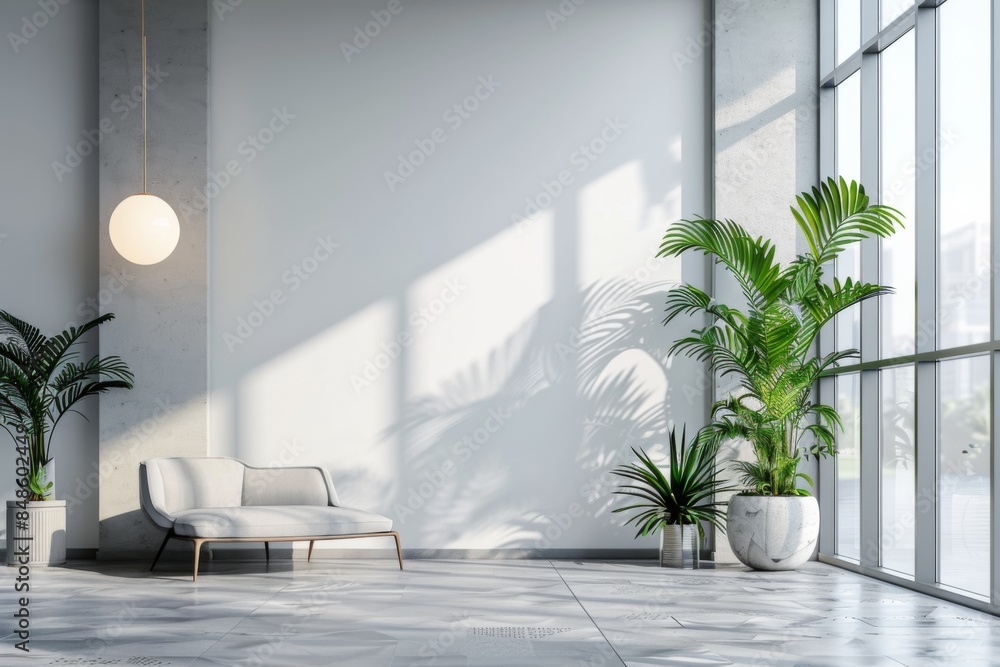 Fototapeta premium Mockup of blank wall with poster in office room created with Generative AI