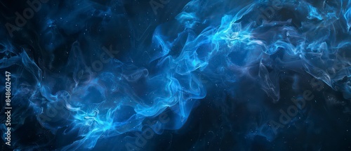 Abstract design with smoke, light, and fire elements blending in a dynamic blue and black wave pattern