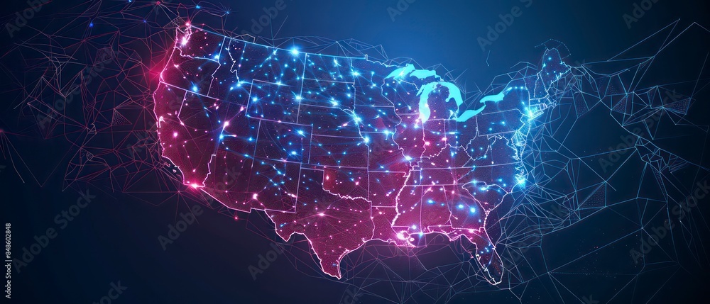 USA surrounded by digital data networks and communication lines USA surrounded by digital data networks and communication lines