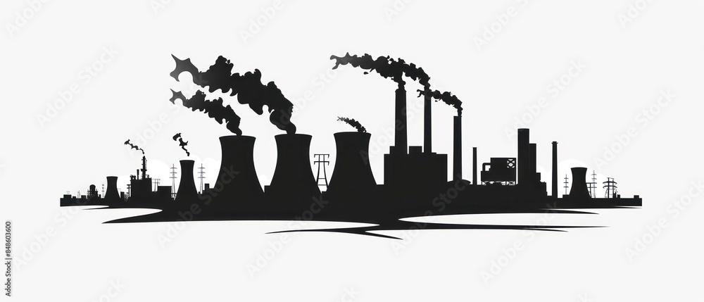 Obraz premium power plant emitting smoke against a grungy urban backdrop at night