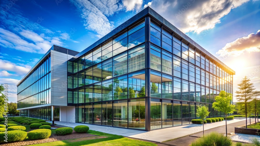 The Image Shows A Modern Office Building With A Lot Of Glass Windows. The Image Shows A Modern Office Building With A Lot Of Glass Windows.