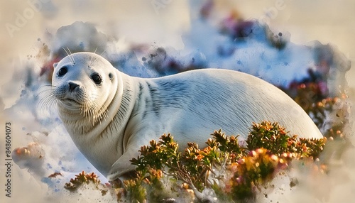 polar seal in watercolor technique photo