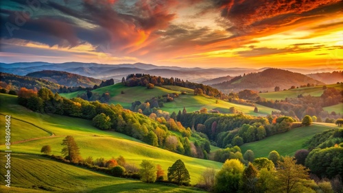 Wallpaper Mural Amazing Sunset Over Hills And Forests In Spring. Torontodigital.ca