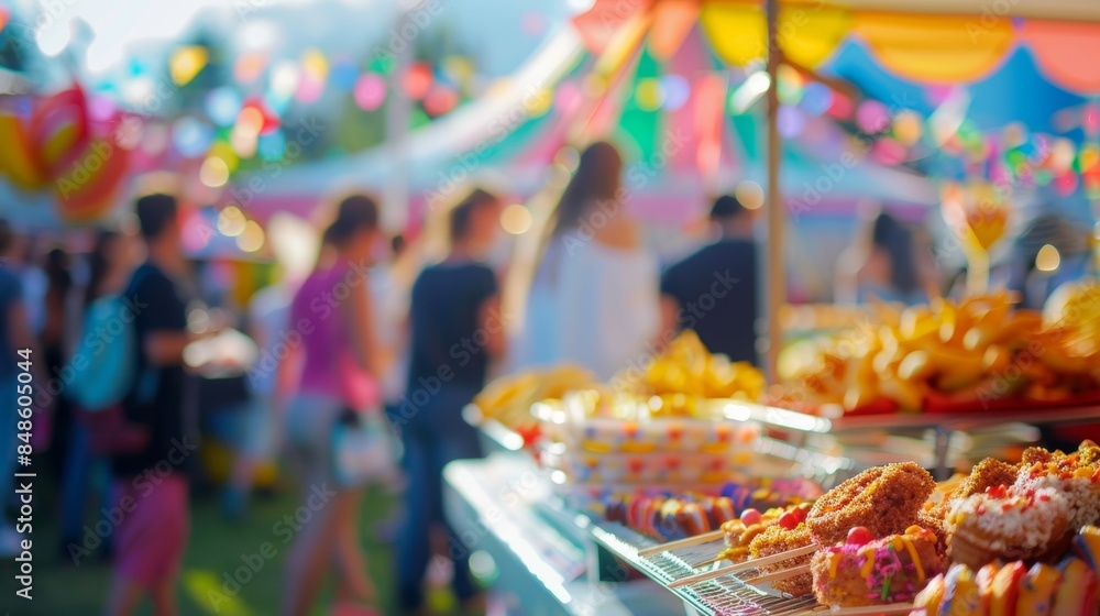 Vague scene of people indulging in tasty treats at a community fair. Vague scene of people indulging in tasty treats at a community fair.