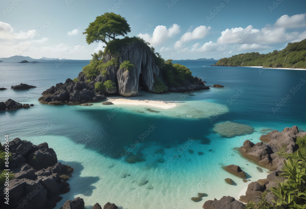 Fototapeta premium small tropical island with glowing lagoons