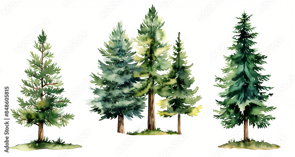Fototapeta premium set of pine trees isolated on white