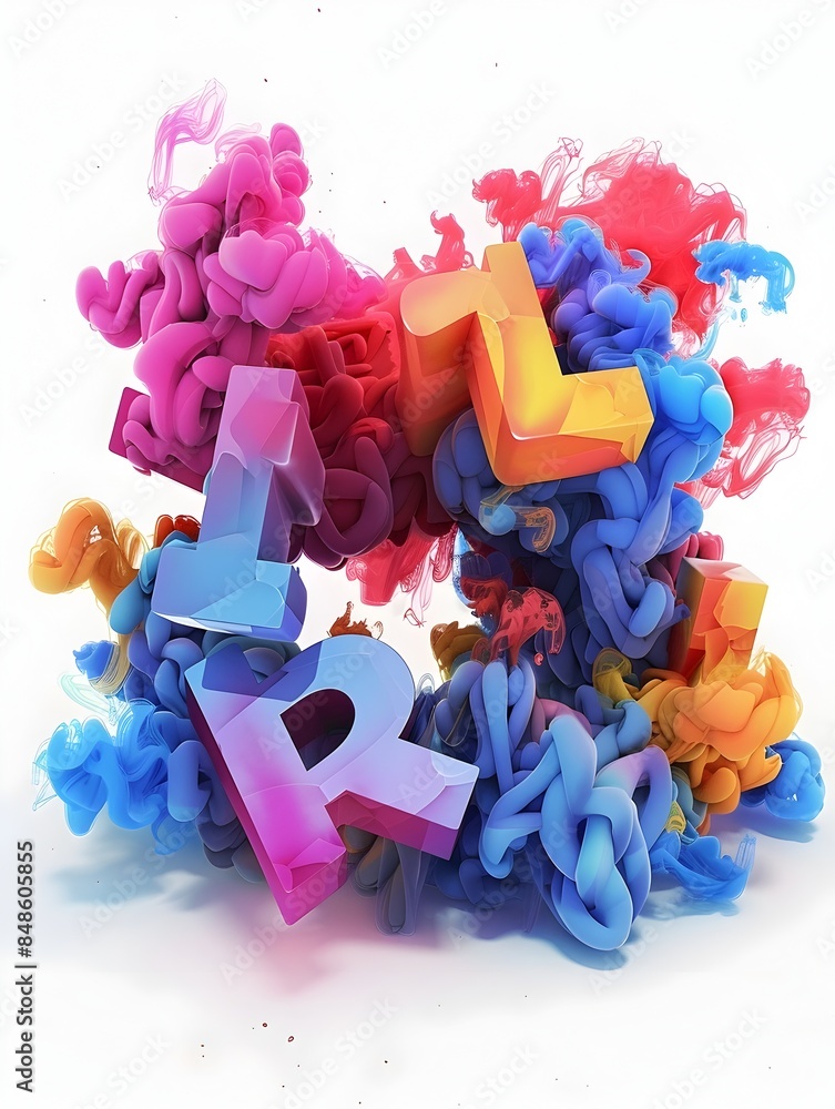Fototapeta premium Vibrant Hues of Colored Smoke Blending into Bold Graffiti-Inspired Typography on a Crisp White Background