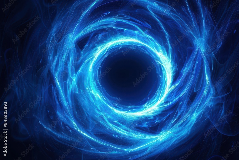 A blue, swirling galaxy with a large, dark hole in the center A blue, swirling galaxy with a large, dark hole in the center