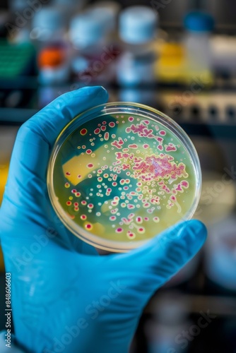 Scientific Precision: Close-up of Scientist's Hands Holding Petri Dish with Cultured Cells, Demonstrating Delicate Lab Work © Sunshine