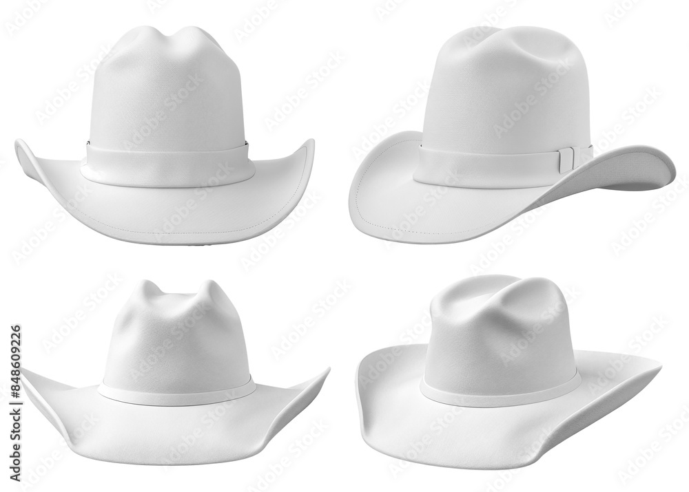 Four white cowboy hats from different angles
