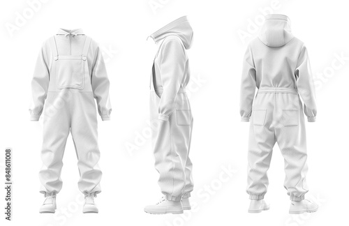 Obraz na płótnie White overalls with hoodie front, side, and back view w salonie