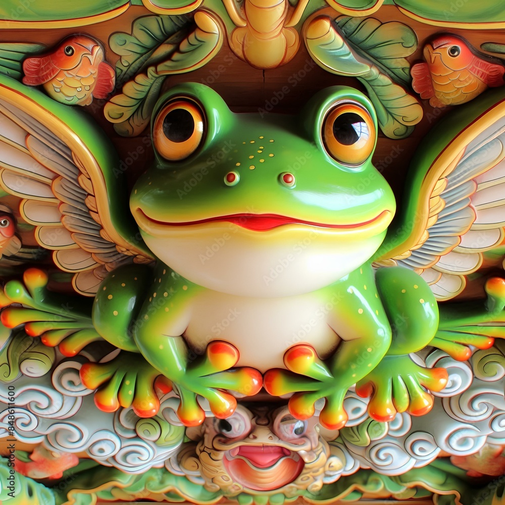 Cute frogs with wings on ceiling at Nyoirinji Temple, Ogori, Fukuoka Cute frogs with wings on ceiling at Nyoirinji Temple, Ogori, Fukuoka