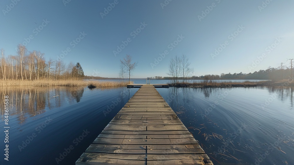 Obraz premium Wooden t shpaed on the river UHD wallpaper