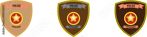 Police badges. Officer government badge, special police security medallion and federal agent signs, policeman insignia vector simple patches set