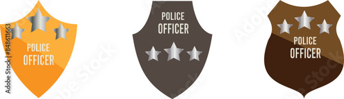 Police badge. Police department emblems isolated on white and black background. Flat outline badges with shields for cop, officer and sheriff. Symbol of detective and policeman. Vector.