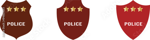 Police badge. Police department emblems isolated on white and black background. Flat outline badges with shields for cop, officer and sheriff. Symbol of detective and policeman. Vector.