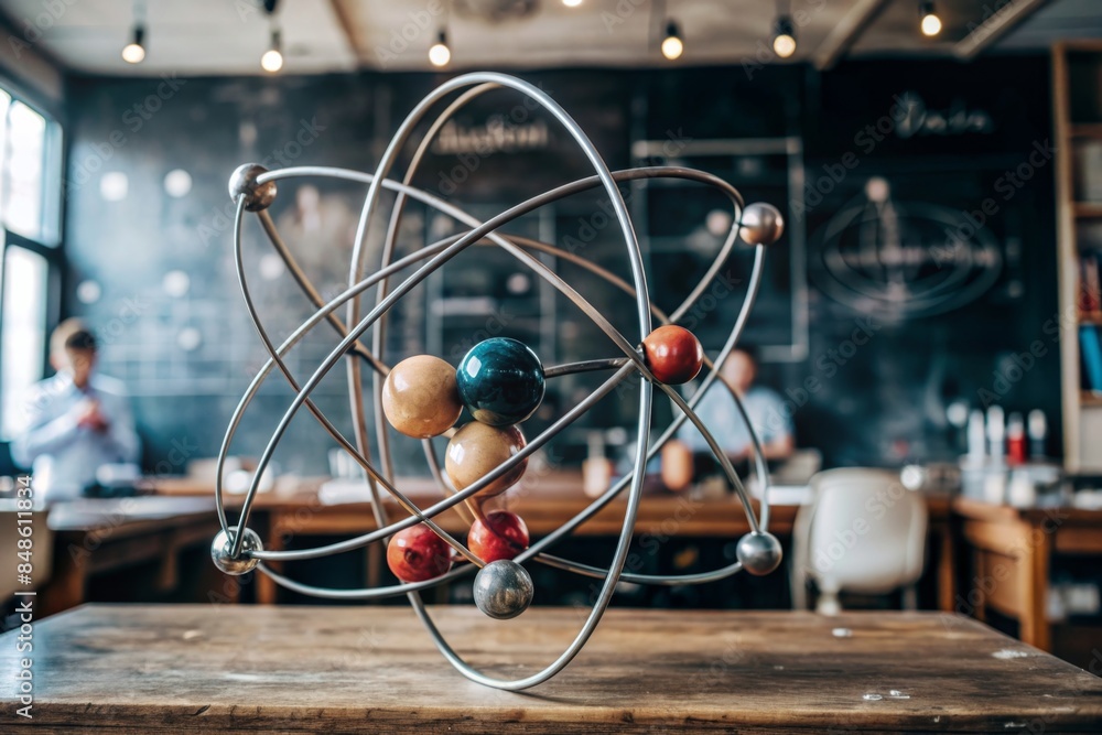 atom on black background, atom, showing labeled components like protons ...