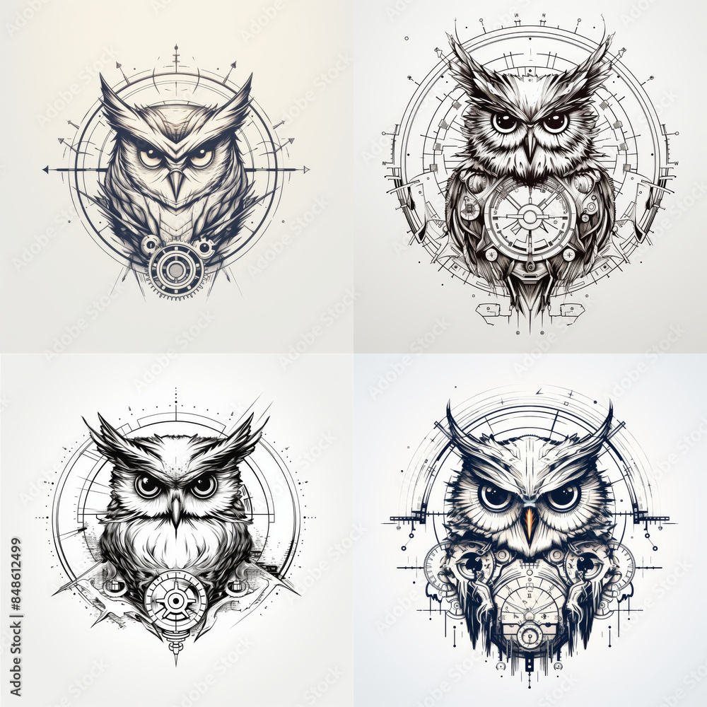 Obraz premium Owl steampunk tattoo idea