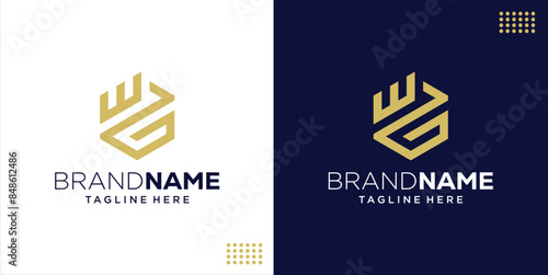 Creative Initial GE Letter Logo in Hexagon Shape, Design Inspiration, Illustration, Vector