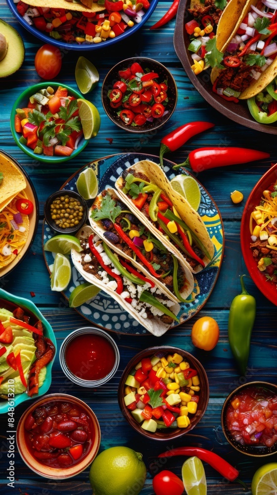custom made wallpaper toronto digitalColorful Mexican Taco Platter with Various Toppings and Salsa for Food Advertising