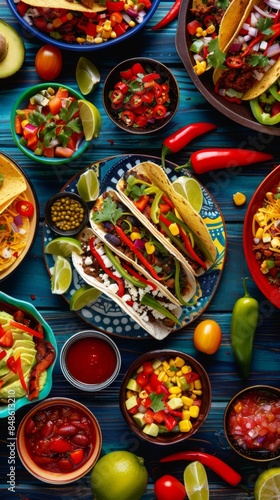 Wallpaper Mural Colorful Mexican Taco Platter with Various Toppings and Salsa for Food Advertising Torontodigital.ca