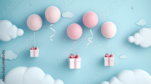 gift box airdrop hanging balloons from sky