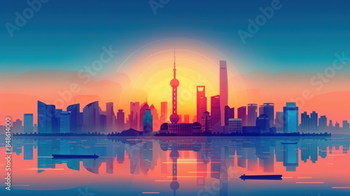 Shanghai Skyline at Sunrise © motherpixel