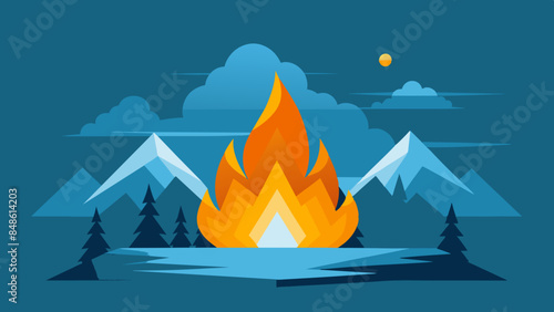 Fiery flames illuminate the darkness. Blazing fire against a dark backdrop. Flames flicker against a dark backdrop.