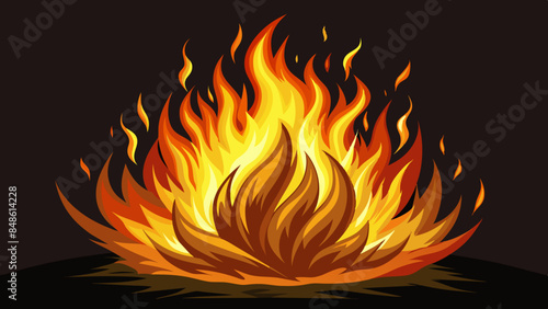 Fiery flames illuminate the darkness. Blazing fire against a dark backdrop. Flames flicker against a dark backdrop.