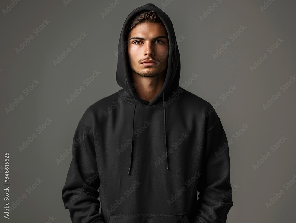 Man in Black Hoodie Against a Gray Background Man in Black Hoodie Against a Gray Background