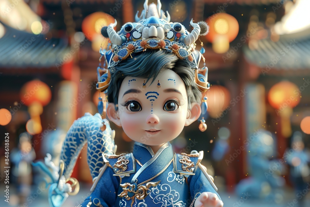 A cute Chinese boy made of blue and white porcelain A cute Chinese boy made of blue and white porcelain