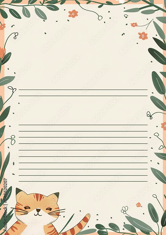 An A4 letterhead with a cute cartoon cat in the bottom left corner ...