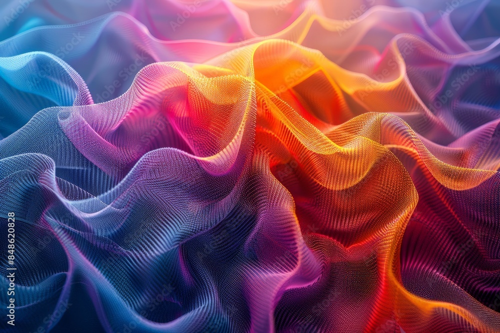 Obraz premium Abstract Colorful Wave Pattern - Vibrant Digital Art with Dynamic Flowing Lines and Gradient Mesh Design