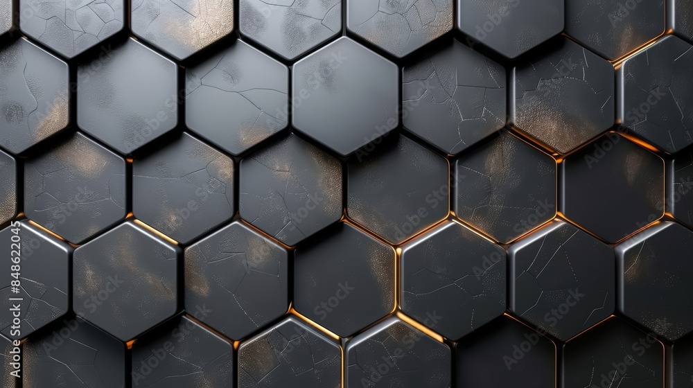 Abstract background of metallic hexagonal tiles with a distressed, industrial look. Abstract background of metallic hexagonal tiles with a distressed, industrial look.
