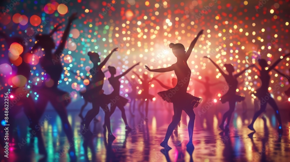 Through the defocused sea of people the dancers shine like stars on the stage. Through the defocused sea of people the dancers shine like stars on the stage.