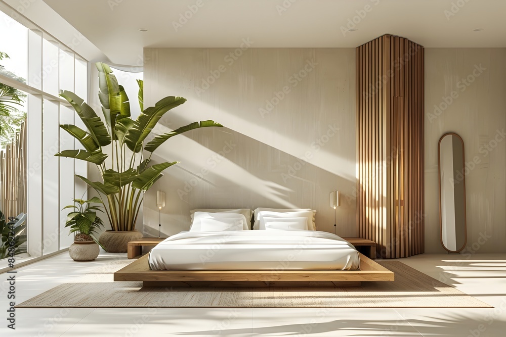 Fototapeta premium Elegant Architectural Bedroom Divider Highlights Personalized 'Sleep Divorce' Concept