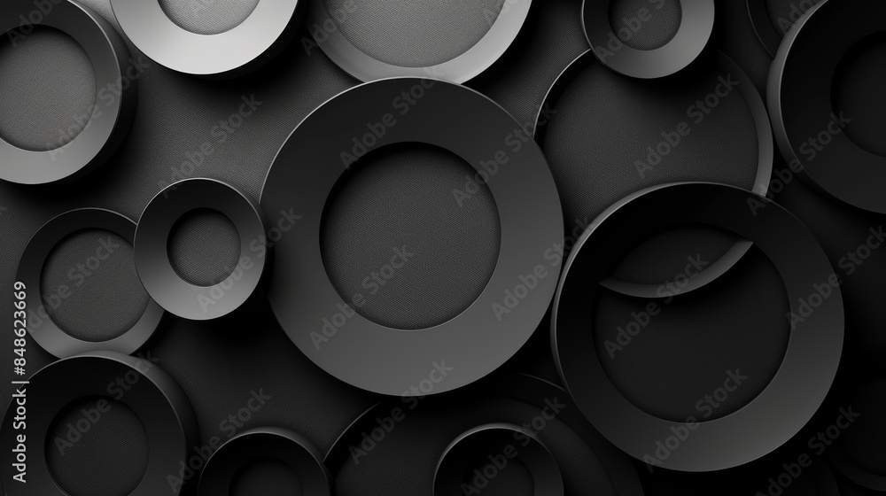 Abstract background with overlapping black circles in various sizes.